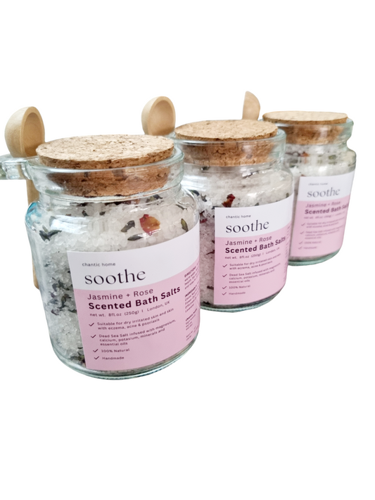 Luxury Bath Jasmine + Rose Bath Salts (Dead Sea salt with magnesium) Jar