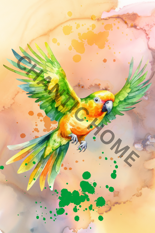 Digital Art - Green Parrot Watercolour Bird Print [A4 Printable Wall Art]